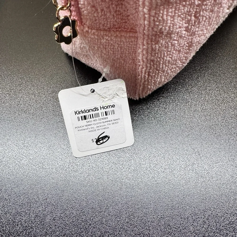 Pink Pouch Terry Cloth Summer Travel‎ Survival Kit bag Kirkland's Home NWT Flaw